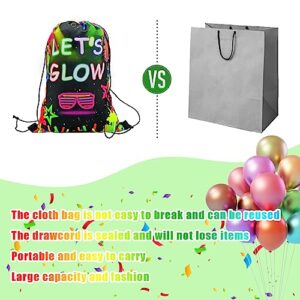 20 Pcs Let's Glow Drawstring Bags Glow Party Supplies Favor Bags Neon Party Gift Bags Glow in Dark Party Drawstring Gift Bags Drawstring Pouch for Birthday Party Decorations