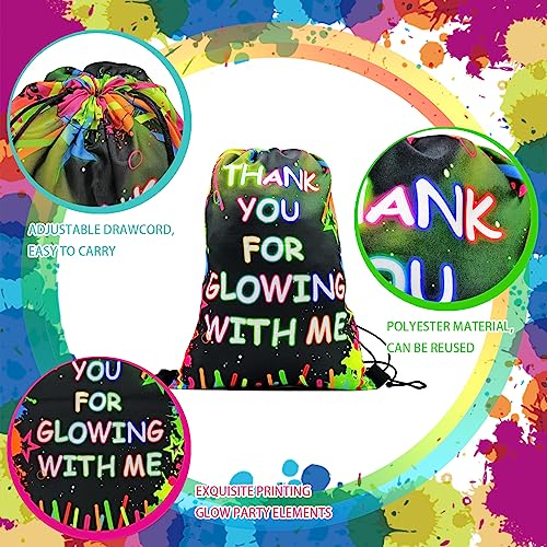 20 Pcs Let's Glow Drawstring Bags Glow Party Supplies Favor Bags Neon Party Gift Bags Glow in Dark Party Drawstring Gift Bags Drawstring Pouch for Birthday Party Decorations