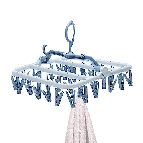 Clothes Drying Hanger with 32 Clips- Foldable Detachable Hanging Sock Rack | 360 Degree rotatable Windproof Laundry Rack, for Sock,Underwear Hanger, Clothes pegs