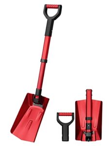 astroai 39" folding snow shovel for car, extendable snow shovel with thickened aluminum handle and reinforced iron hinge, portable and multifunctional for cars, snowmobiles, camping and mud, red