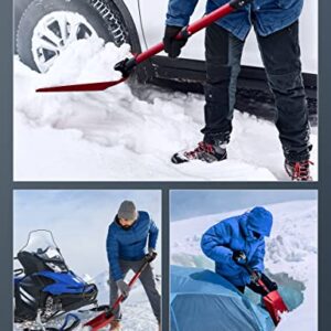 AstroAI 39" Folding Snow Shovel for Car, Extendable Snow Shovel with Thickened Aluminum Handle and Reinforced Iron Hinge, Portable and Multifunctional for Cars, Snowmobiles, Camping and Mud, Red