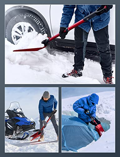 AstroAI 39" Folding Snow Shovel for Car, Extendable Snow Shovel with Thickened Aluminum Handle and Reinforced Iron Hinge, Portable and Multifunctional for Cars, Snowmobiles, Camping and Mud, Red