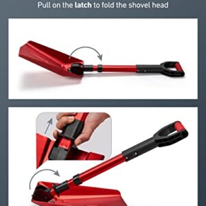 AstroAI 39" Folding Snow Shovel for Car, Extendable Snow Shovel with Thickened Aluminum Handle and Reinforced Iron Hinge, Portable and Multifunctional for Cars, Snowmobiles, Camping and Mud, Red