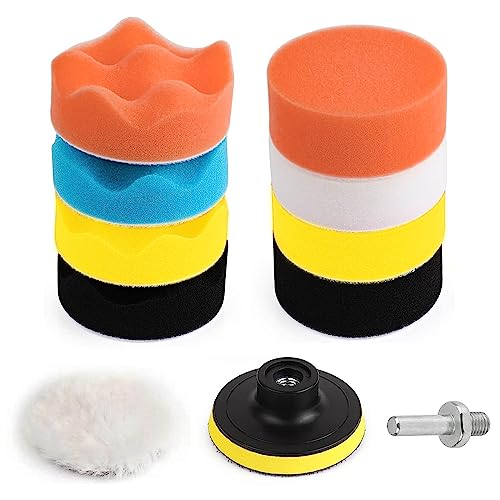 11 Pcs Polishing Pads Kit,3 Inch Sponge Buffing Pads, Buffer for Car Detailing, Polishing Wheel for Drill,Car Buffer Polisher Kit Drill Buffing Kit for Car Polishing, Waxing, Sealing Glaze (11pc)