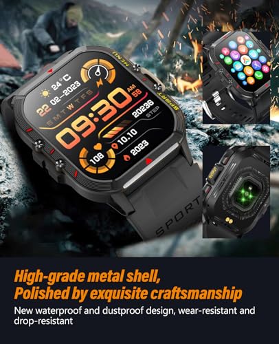 EarlySincere Smart Watch, 1.96''HD Full Touch Screen Bluetooth Call Outdoor Sports Watches with Waterproof Dust-Proof, Activity Fitness Tracker Blood Oxygen Sleep Monitor Pedometer for iOS Android