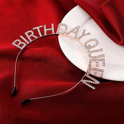 WLLHYF Birthday Crown for Women, Birthday Tiaras Rose Gold Birthday Queen Headband Princess Crown for Girls Birthday Party Accessories