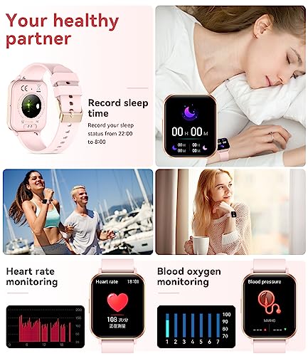 LIGE Smart Watch for Women with Android iOS, 1.83 Inch Bluetooth Calls/Real-Time Notification Smartwatch, 100 Sports, IP68 Waterproof Healthy Fitness Tracker, Pink