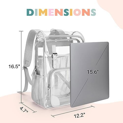 mommore Clear Backpack Heavy Duty Thick PVC Transparent Backpack with Leather Trim Large Capacity See Through Backpack for Work, Stadium