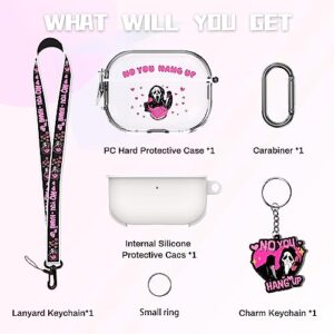 【with Lock】 for Airpods Pro 2/Pro Case, Scream & Ghost AirPods Pro 2nd/1st Generation Case Clear PC Hard Cover + Soft Silicone Inner Double Protection with Charm& Lanyard& Keychain for Women Girls