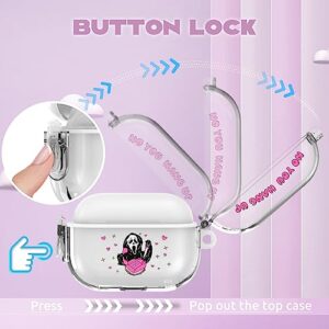 【with Lock】 for Airpods Pro 2/Pro Case, Scream & Ghost AirPods Pro 2nd/1st Generation Case Clear PC Hard Cover + Soft Silicone Inner Double Protection with Charm& Lanyard& Keychain for Women Girls