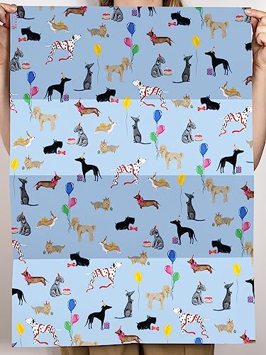 CENTRAL 23 Dog Wrapping Paper - 6 Sheets of Blue Gift Wrap - Birthday Dogs Balloon - Puppy Pets - For Men Women Kids - Fur Mom or Dog Dad - Recyclable