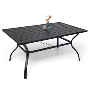 virvla patio dining table outdoor steel rectangular table with umbrella hole 60" x 38" x 28"
