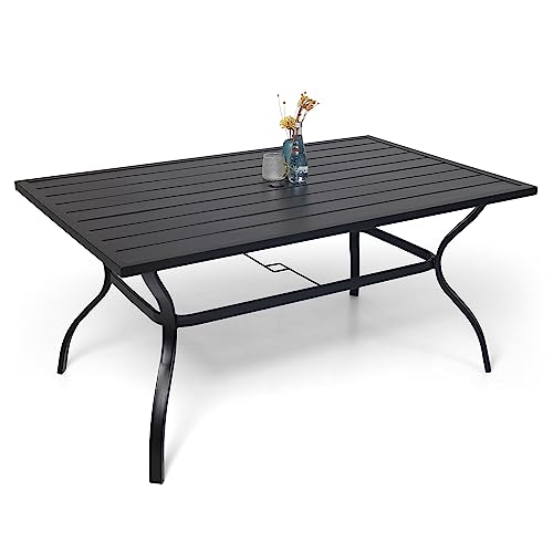 Virvla Patio Dining Table Outdoor Steel Rectangular Table with Umbrella Hole 60" x 38" x 28"