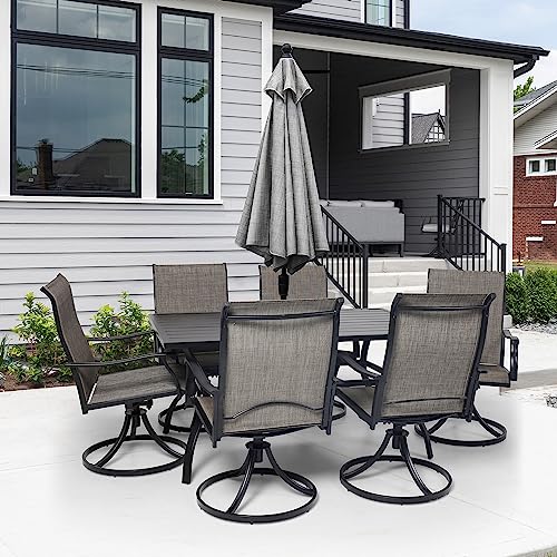 Virvla Patio Dining Table Outdoor Steel Rectangular Table with Umbrella Hole 60" x 38" x 28"