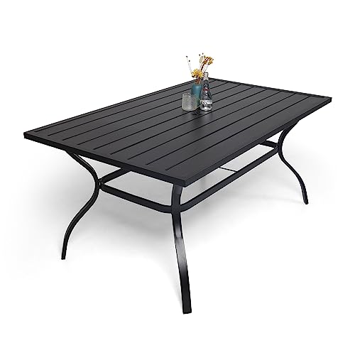 Virvla Patio Dining Table Outdoor Steel Rectangular Table with Umbrella Hole 60" x 38" x 28"