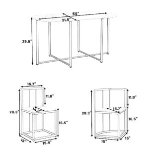 VilroCaz 7-Piece Dining Table Set with Metal Frame and Faux Marble Desktop, Compact Kitchen Table Set Furniture with Triangular Chair and Adjustable Feet for 6, Space Saving Design (White+Iron)