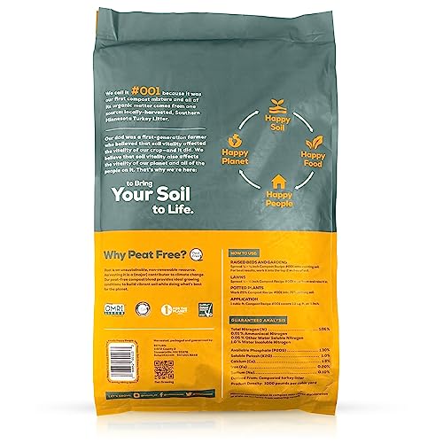 Return Organic Compost #001, Fertilizer for Indoor & Outdoor Garden Soil Beds, Plants & Vegetables, Potting Soil, Raised Beds, Lawns - Improves Soil Structure, Peat Free, OMRI Listed (32-35 Pound Bag)