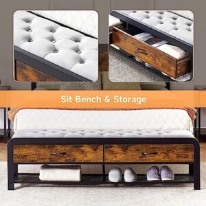 Alkmaar Queen Size Platform Bed Frame with 2 Storage Drawers and Headboard, Bed Frame with Safe Rounded Corners & Strong Metal Slats Support, Mattress Foundation with Storage No Box Spring Needed