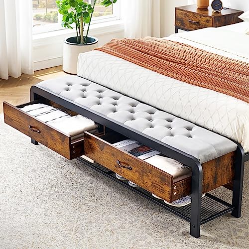 Alkmaar Queen Size Platform Bed Frame with 2 Storage Drawers and Headboard, Bed Frame with Safe Rounded Corners & Strong Metal Slats Support, Mattress Foundation with Storage No Box Spring Needed