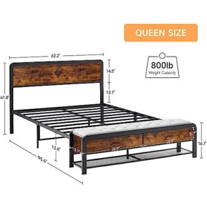 Alkmaar Queen Size Platform Bed Frame with 2 Storage Drawers and Headboard, Bed Frame with Safe Rounded Corners & Strong Metal Slats Support, Mattress Foundation with Storage No Box Spring Needed
