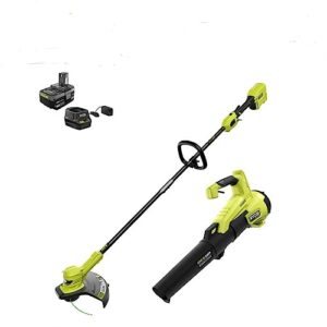 ryobi one+ hp 18v brushless cordless battery string trimmer and leaf blower combo kit with 4.0 ah battery and charger