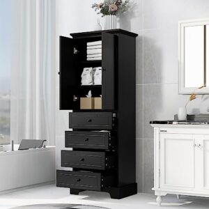 jivoit bathroom storage cabinet with 2 doors and 4 drawers, freestanding floor storage cabinet with adjustable shelf for bathroom, office, mdf board with painted finish (black-2 doors and 4 drawers)