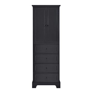 JIVOIT Bathroom Storage Cabinet with 2 Doors and 4 Drawers, Freestanding Floor Storage Cabinet with Adjustable Shelf for Bathroom, Office, MDF Board with Painted Finish (Black-2 Doors and 4 Drawers)