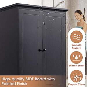 JIVOIT Bathroom Storage Cabinet with 2 Doors and 4 Drawers, Freestanding Floor Storage Cabinet with Adjustable Shelf for Bathroom, Office, MDF Board with Painted Finish (Black-2 Doors and 4 Drawers)