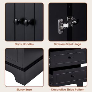 JIVOIT Bathroom Storage Cabinet with 2 Doors and 4 Drawers, Freestanding Floor Storage Cabinet with Adjustable Shelf for Bathroom, Office, MDF Board with Painted Finish (Black-2 Doors and 4 Drawers)