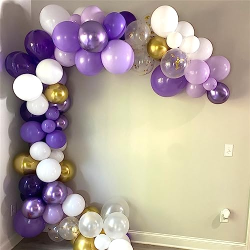 Purple and Black Balloons, 12 Inch Dark Purple Light Purple Black Balloons with Metallic Purple Confetti Latex Balloon Set for Girls Women Halloween Birthday Bridal Shower Wedding Party Decorations