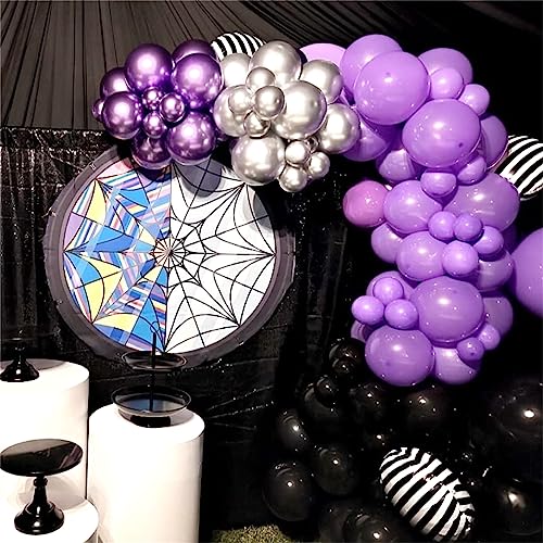 Purple and Black Balloons, 12 Inch Dark Purple Light Purple Black Balloons with Metallic Purple Confetti Latex Balloon Set for Girls Women Halloween Birthday Bridal Shower Wedding Party Decorations