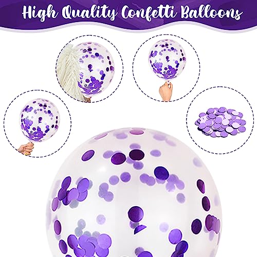 Purple and Black Balloons, 12 Inch Dark Purple Light Purple Black Balloons with Metallic Purple Confetti Latex Balloon Set for Girls Women Halloween Birthday Bridal Shower Wedding Party Decorations