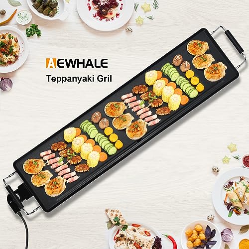 AEWHALE Electric Nonstick Extra Larger Griddle Grill-35" Teppanyaki Grill BBQ with Adjustable Temperature &Insulated Handles for Indoor/Outdoor