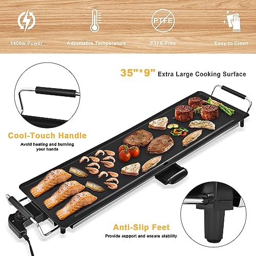 AEWHALE Electric Nonstick Extra Larger Griddle Grill-35" Teppanyaki Grill BBQ with Adjustable Temperature &Insulated Handles for Indoor/Outdoor