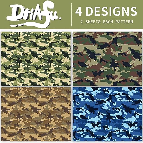 Dtiafu Camo Wrapping Paper for Men Boys Kids - Army Wrapping Paper for Birthday Veterans Day - 4 Style Green Blue Camouflage Gift Wrap - 20 X 28inch Per Sheet(8 Sheet Folded Flat)