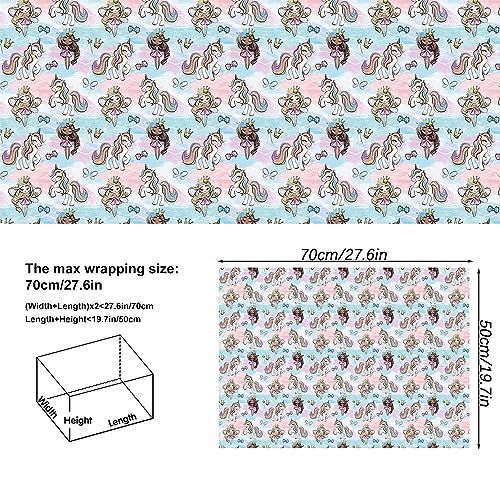 Dtiafu Unicorn Wrapping Paper - 12 Sheets Birthday Wrapping Paper for Girls Kids - Unicorn Princess Rainbow Mermaid Scale Gift Wrap in Pink Purple - 20 X 28inch Per Sheet