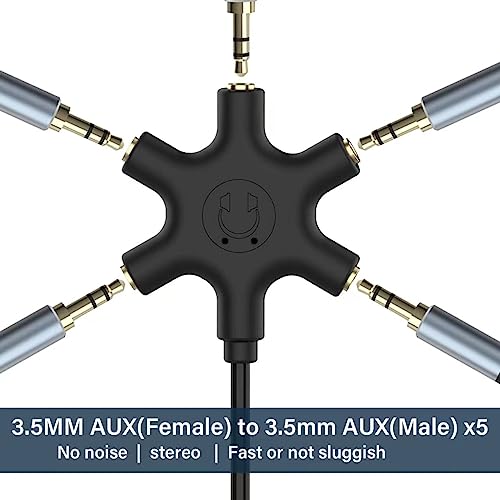 Multi Headphone Audio Splitter, 5-Way Jack 3.5mm Audio Stereo Headset Splitter Adapter, Headphone Splitter to Connect Up to 5 Devices for Audio Mixing, Shared Experiences - for iPhone, iPad & More