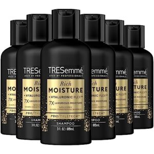 tresemme shampoo moisture rich - rich moisture + hyaluronic acid, shampoo for men and women, moisture shampoo for dry hair, travel-size shampoo, hair care products for women/men, 3 oz (pack of 6)