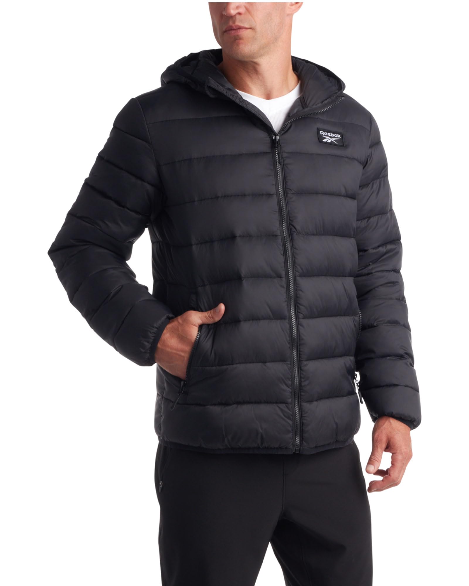 Reebok Men's Jacket - Packable Quilted Puffer Coat - Weather Resistant Lightweight Outerwear Windbreaker Coat for Men (M-XXL), Size Medium, Black