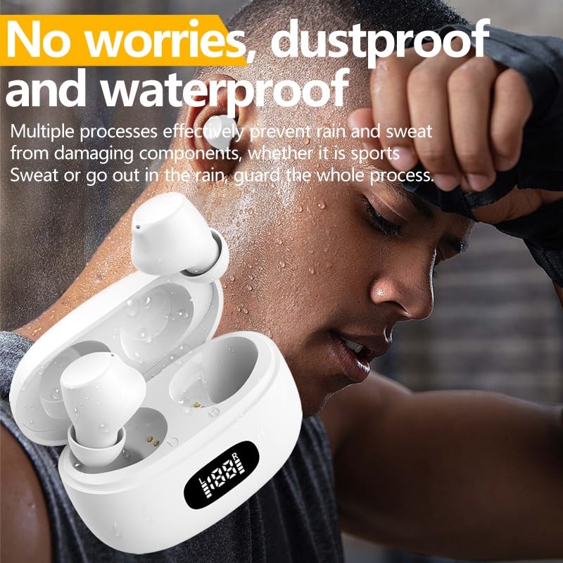 BD&M Wireless Earbuds, Bluetooth Headphones, TWS Earphones in-Ear Ear Buds Built in Mic Headset Premium Sound with Deep Bass for Workout, Gaming Sports, Work, Running, Gym
