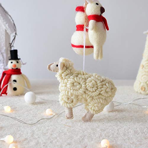 Christmas Tree Hanging Ornament Wooly Felt Sheep Christmas Tree Pendant Holiday Decoration Xmas Decor for New Year Party (A)