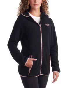 reebok women's jacket - polar fleece sweatshirt jacket - lightweight coat for women (s-xl), size small, black