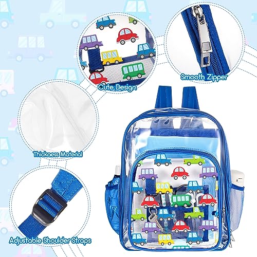 Eccliy Clear Backpack Stadium Approved Backpack 3 School Backpack for Girls Boys Christmas Clear Backpack Girls Boys Backpack (Blue, Car)