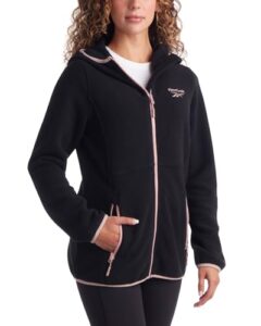 reebok women's jacket - polar fleece sweatshirt jacket - lightweight coat for women (s-xl), size medium, black