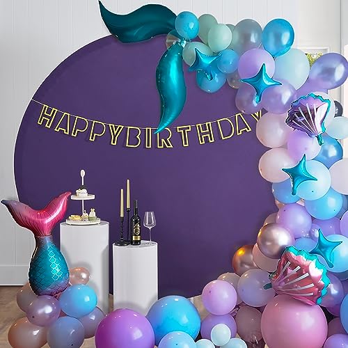 6.5ft Purple Round Backdrop Cover Suitable for 6.5ft 6.56ft 6.6ft Circle Stand Polyester Purple Birthday Party Wedding Photography Round Circle Arch Backdrop Cover