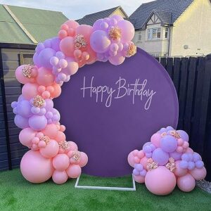 6.5ft Purple Round Backdrop Cover Suitable for 6.5ft 6.56ft 6.6ft Circle Stand Polyester Purple Birthday Party Wedding Photography Round Circle Arch Backdrop Cover