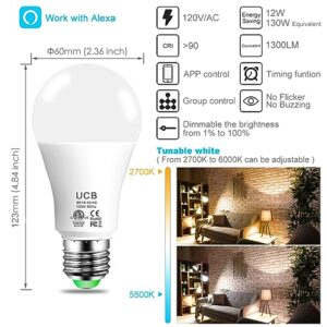 UCB Alexa Light Bulb 130W Equivalent, Smart Light Bulbs Warm White to Daylight Tunable, A19 E26 Bluetooth LED Bulbs for Bedroom Kitchen Living Room Office（4 Pack）