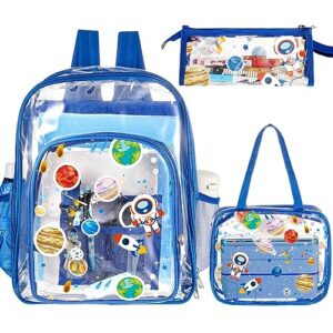 eccliy clear backpack stadium approved backpack 3 school backpack for girls boys christmas clear backpack girls boys backpack (blue, astronaut)