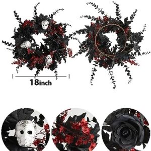 Halloween Wreath for Front Door - 18inch Eucalyptus Wreaths with Flower Skull and Maple Leaves for Indoor Outdoor Wall Window Porch Patio Garden Farmhouse Home Party Prom Decoration