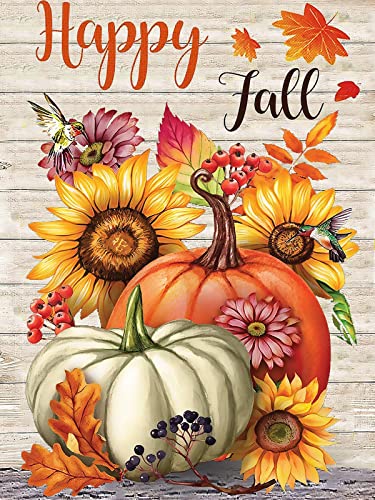 Apcufir Fall Diamond Painting Kits for Adults Beginners Round Full Drill 5D DIY Pumpkin Diamond Art Kits Sunflowers Picture Art for Home Wall Decor 12x16inch